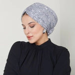 QF 1801 Sequin Handmade Turban Gray