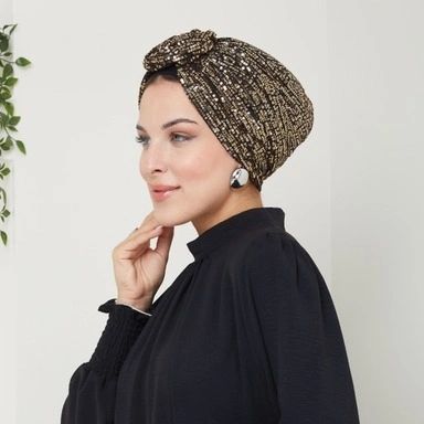 QF 1801 Sequin Handmade Turban Gold