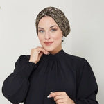 QF 1801 Sequin Handmade Turban Gold