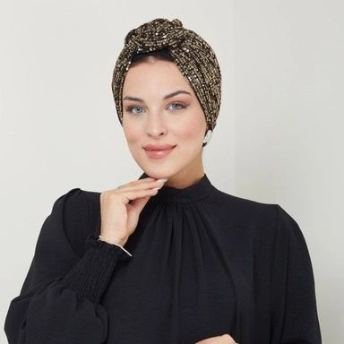 QF 1801 Sequin Handmade Turban Gold