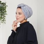 QF 1801 Sequin Handmade Turban Gray