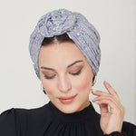 QF 1801 Sequin Handmade Turban Gray