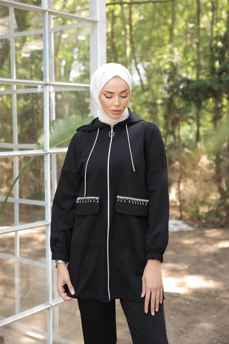 Bwst Pocket Rhinestone Tracksuit Black