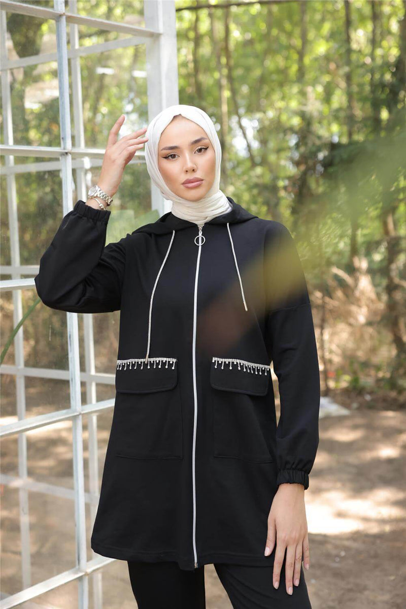 Bwst Pocket Rhinestone Tracksuit Black