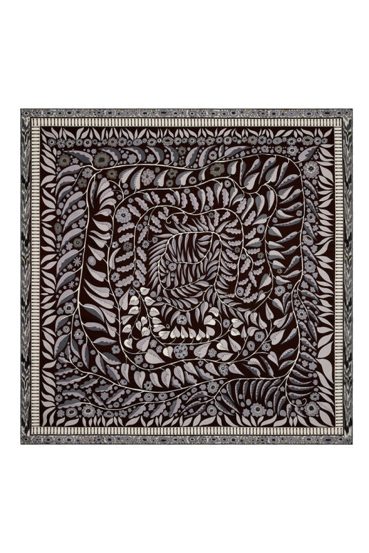 Imannoor Labyrinth Ivy Twill Silk Scarf Brown-Blue