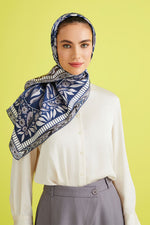 Imannoor Labyrinth Ivy Twill Silk Scarf Blue-Navy