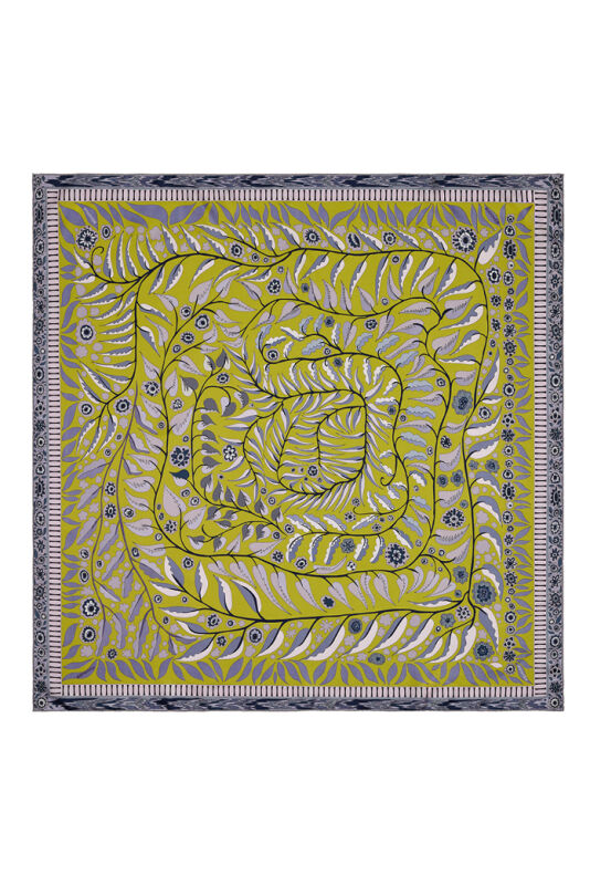 Imannoor Labyrinth Ivy Twill Silk Scarf Purple-Yellow