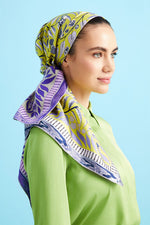 Imannoor Labyrinth Ivy Twill Silk Scarf Purple-Yellow