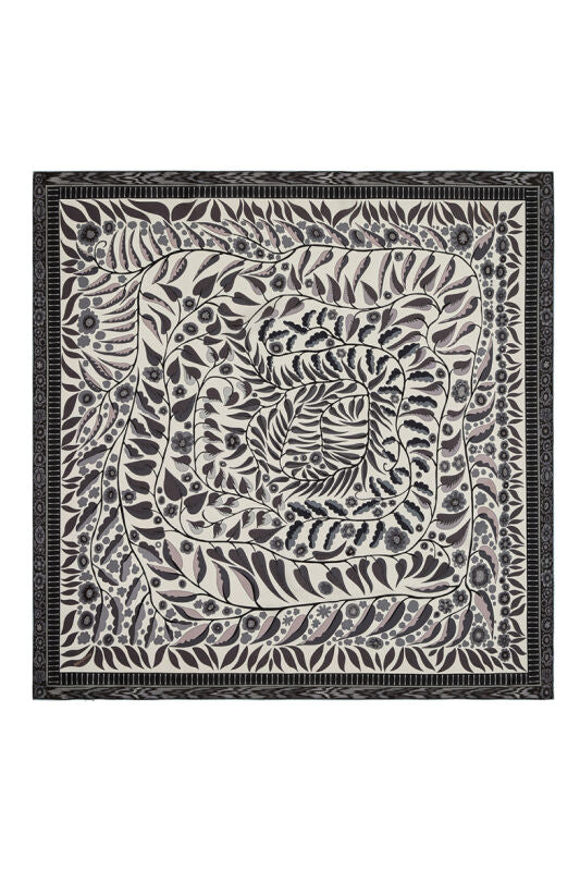 Imannoor Labyrinth Ivy Twill Silk Scarf Natural-Cream