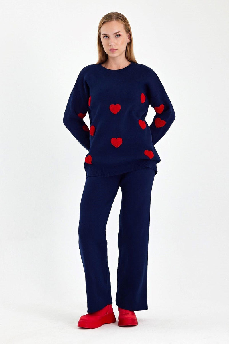 DZL Heart Knitted Set Navy Blue