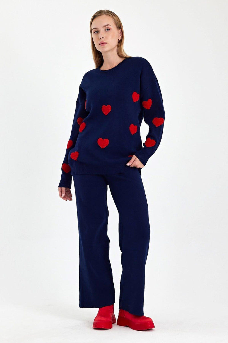 DZL Heart Knitted Set Navy Blue