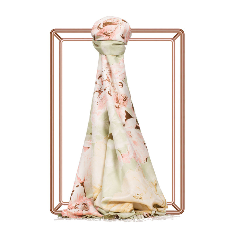 Ipekevi 05722 Light Green Melancholy Print Silk Shawl