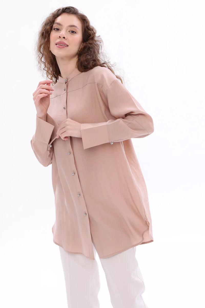 All Silver Buttons Tunic Beige