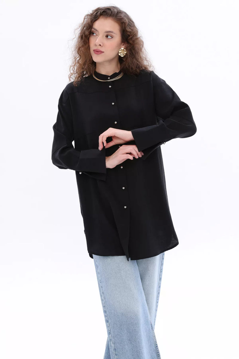 All Silver Buttons Tunic Black