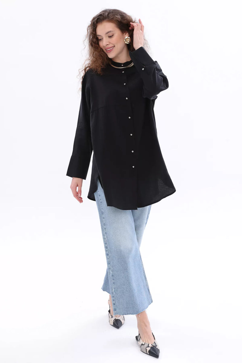 All Silver Buttons Tunic Black