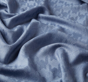 Ipekevi Metallic Blue 5677 Houndstooth Patterned Wool Silk Shawl