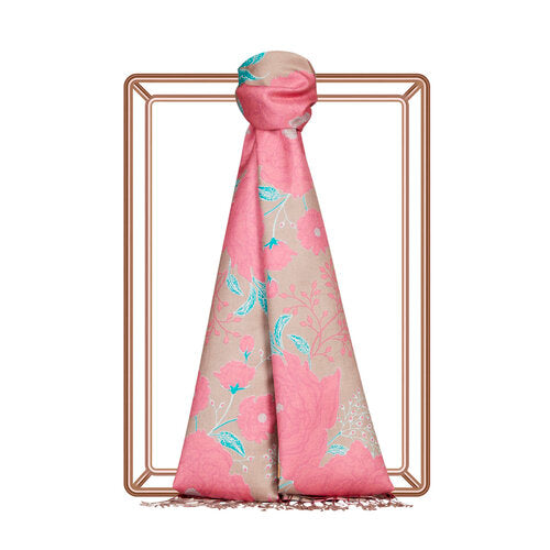 Ipekevi Mink Rosa Patterned Twill Silk Shawl