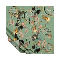 Ipekevi 01877 Minty Green Mono Orchid Print Silk Scarf