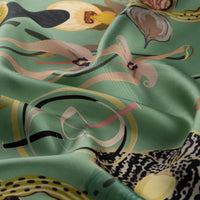 Ipekevi 01877 Minty Green Mono Orchid Print Silk Scarf