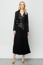 M&I Sequin Pleated Dress Black