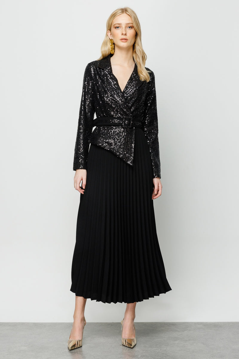 M&I Sequin Pleated Dress Black