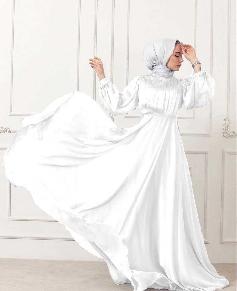 N&C 1120 Pleated Chest Gown White