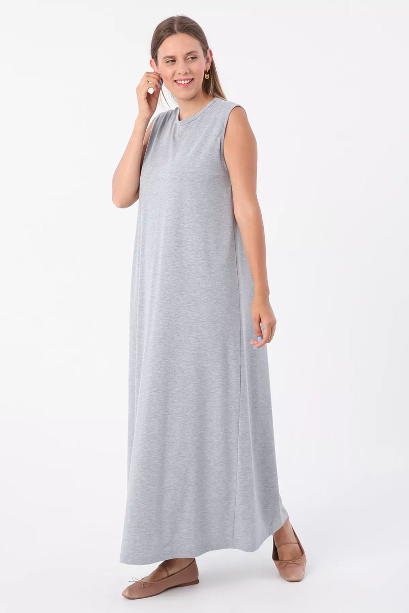 All 60019-3 Inner Full Maxi Sleeveless Dress Gray Melange