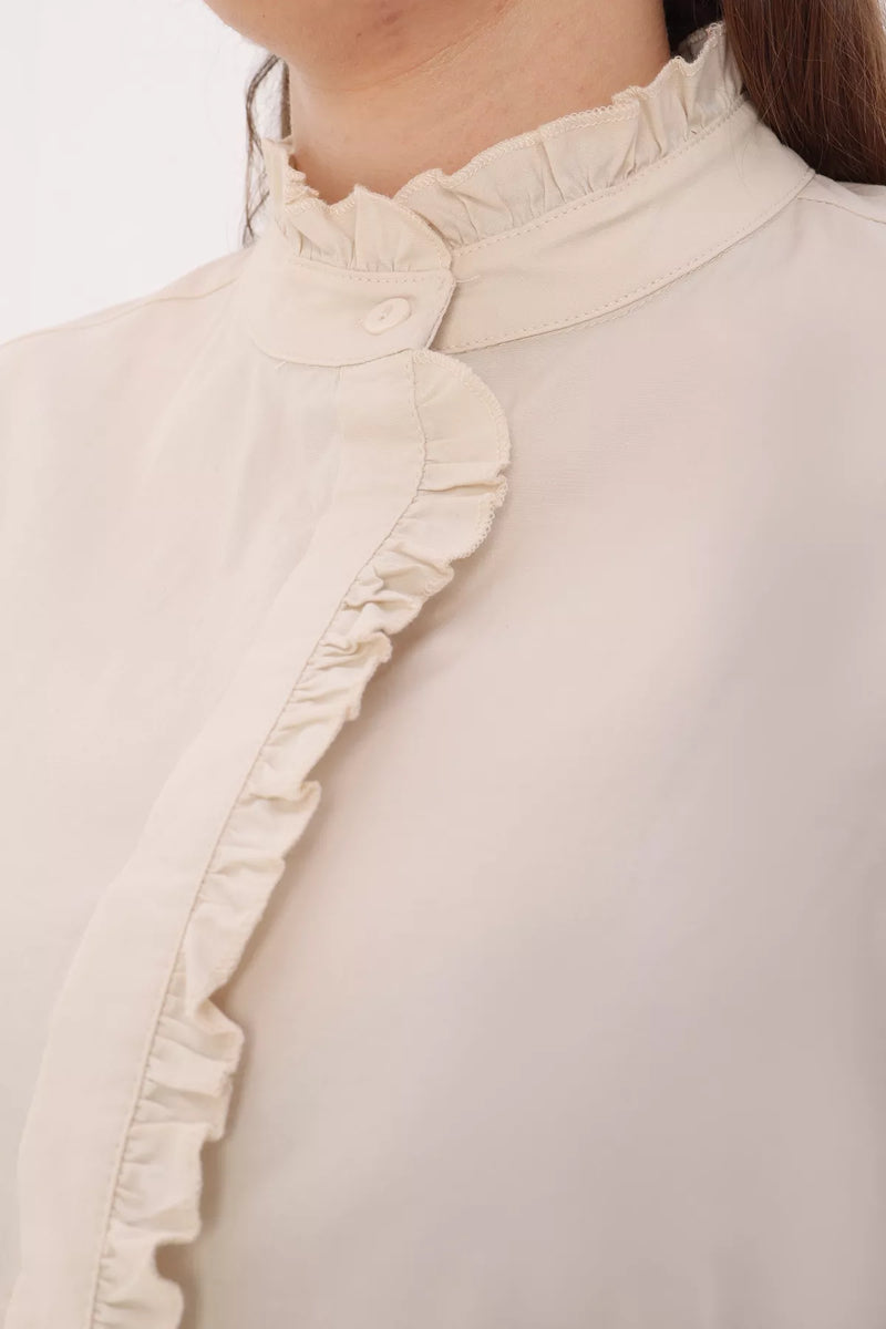 All Frilled Crew Neck Shirt Stone