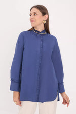 All Frilled Crew Neck Shirt Indigo