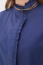 All Frilled Crew Neck Shirt Indigo