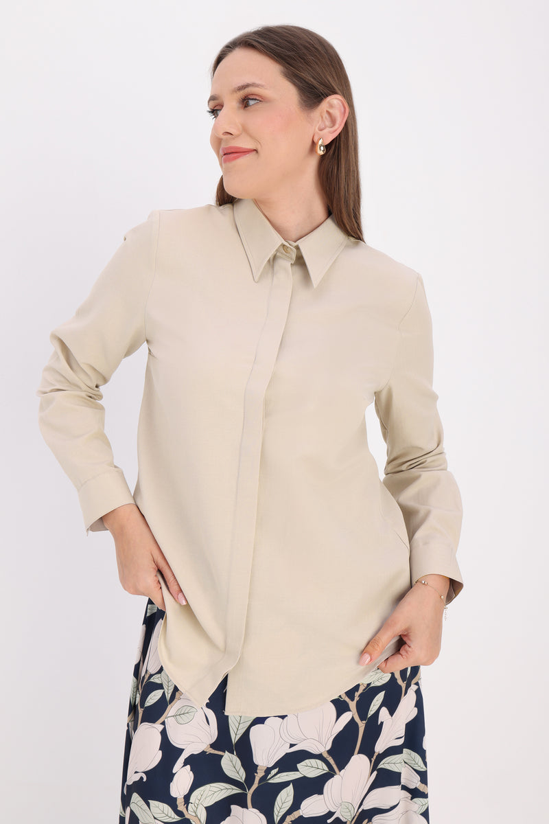 All 51007KA Cotton Basic Short Tunic Light Beige