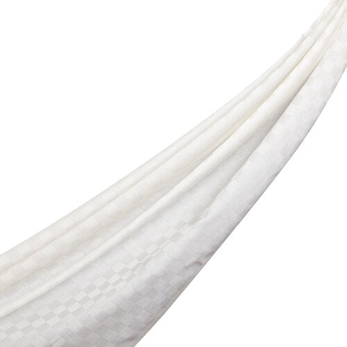Ipekevi 0668 Pearl White Checkered Cotton Silk Shawl