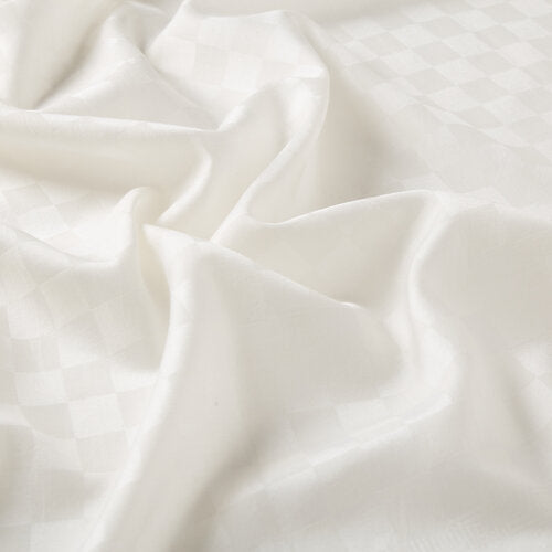 Ipekevi 0668 Pearl White Checkered Cotton Silk Shawl