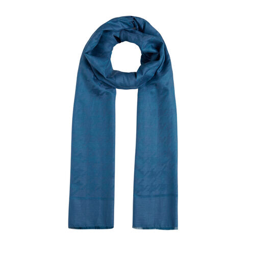 Ipekevi 06606 Petrol Blue Houndstooth Cotton Silk Shawl