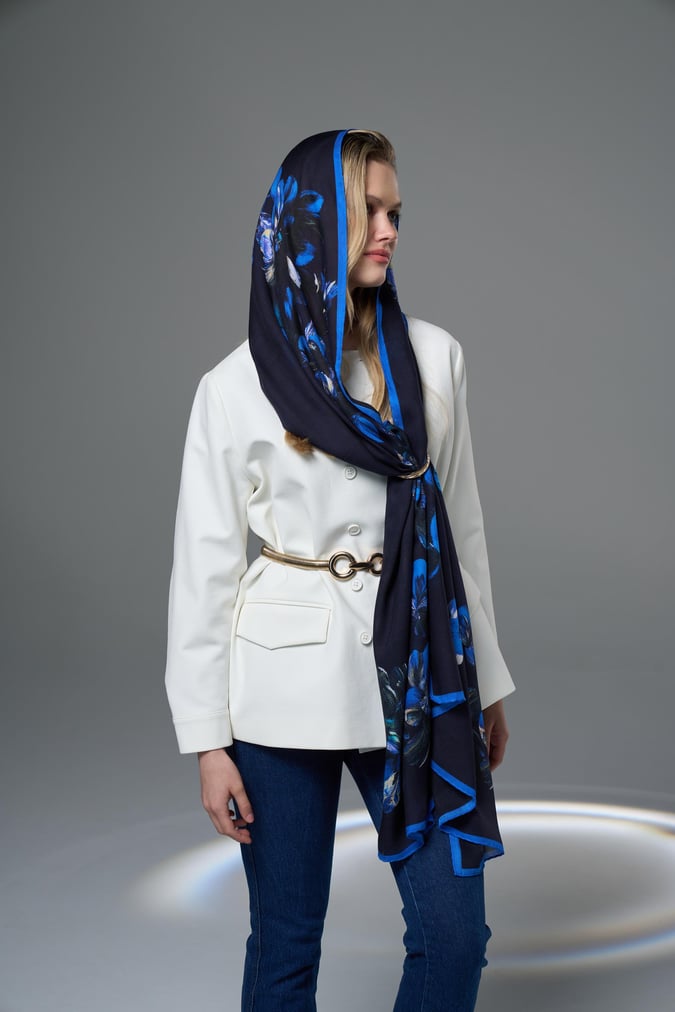 MAISA Pilla Modal Silk Shawl Navy Blue