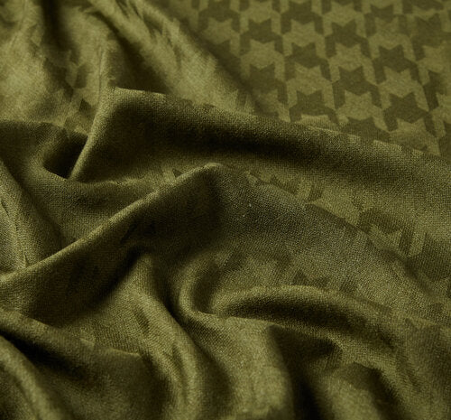 Ipekevi 5677 Pine Green Houndstooth Patterned Wool Silk Shawl