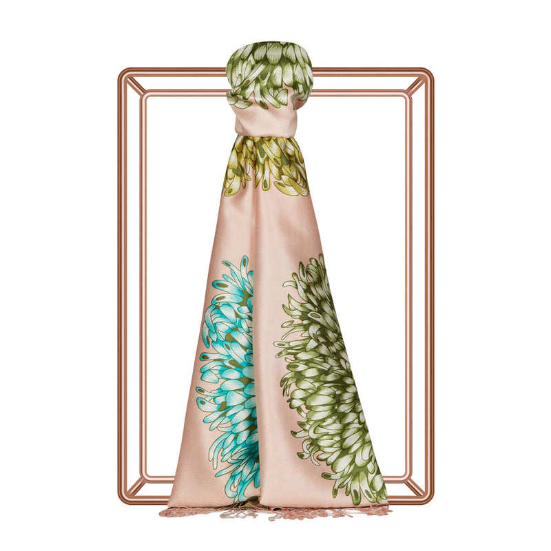Ipekevi 08028 Pink Dahlia Print Silk Shawl
