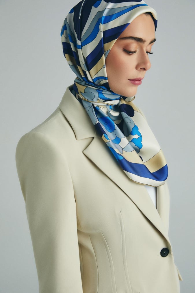 MAISA Sara Twill Silk Scarf Blue