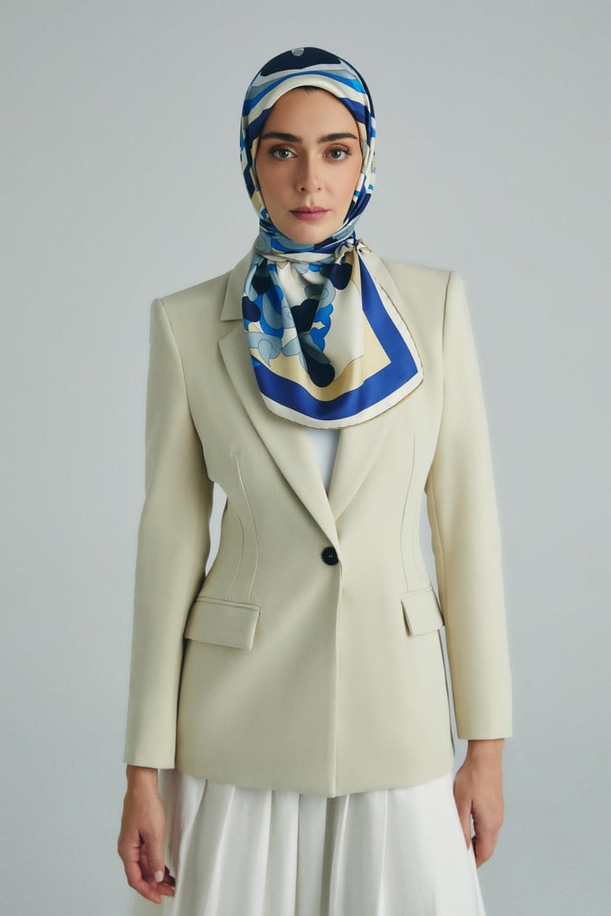 MAISA Sara Twill Silk Scarf Blue
