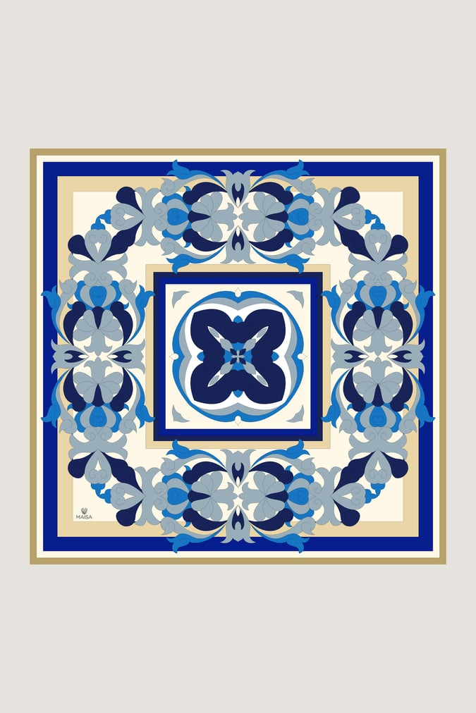 MAISA Sara Twill Silk Scarf Blue
