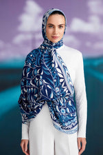 Imannoor Ivy Labyrinth Silk Shawl Navy