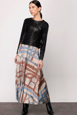 N&T Belt Printed Pleated Skirt Beige