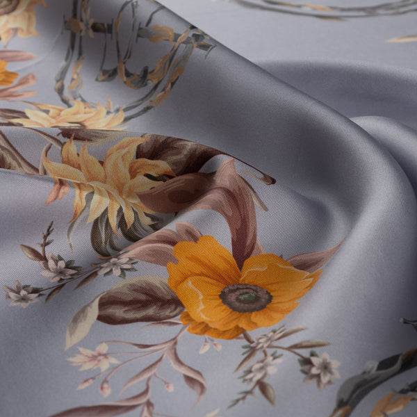 Ipekevi 01958 Silver Monogram Garden Twill Silk Scarf