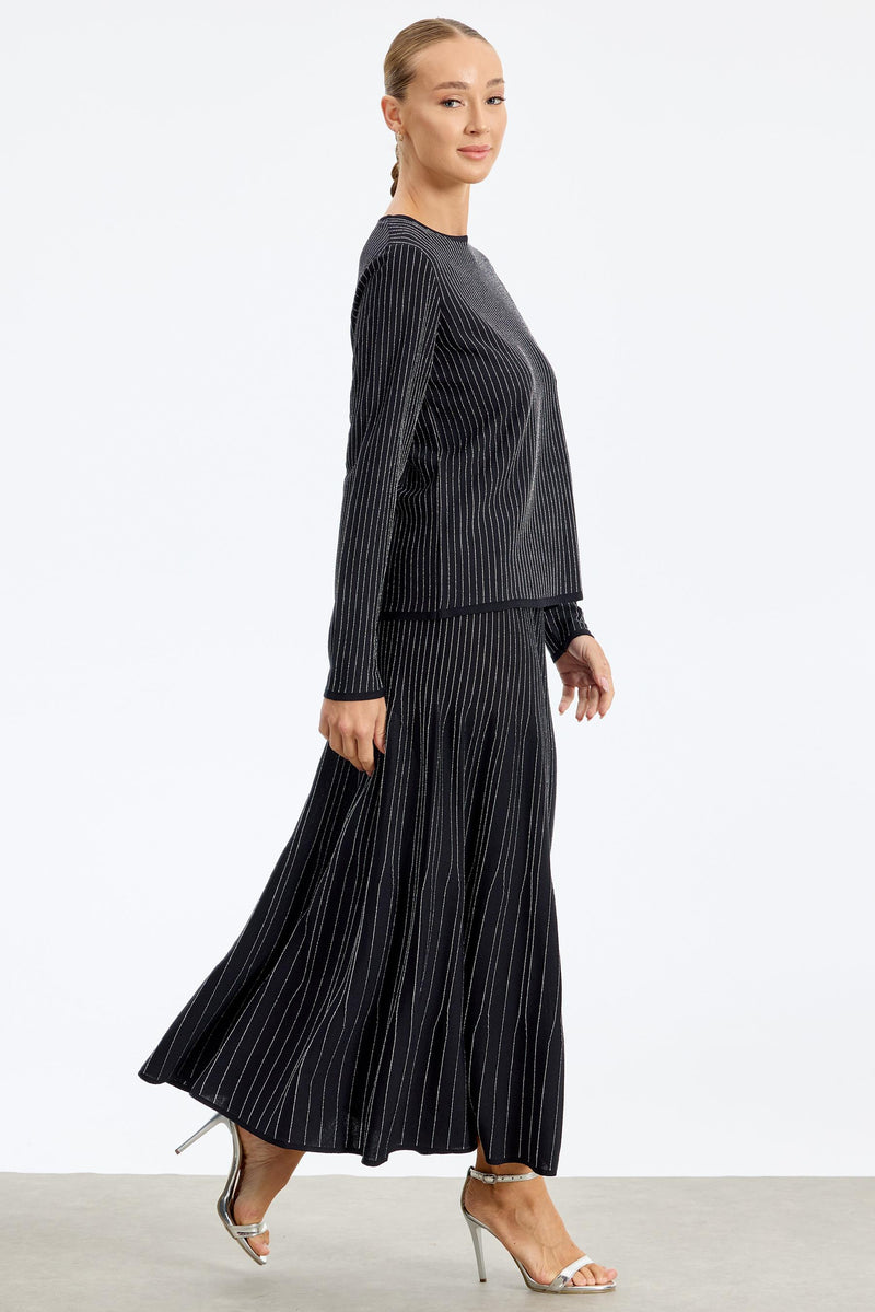 TG Shiny Line Rayon Skirt Set Black