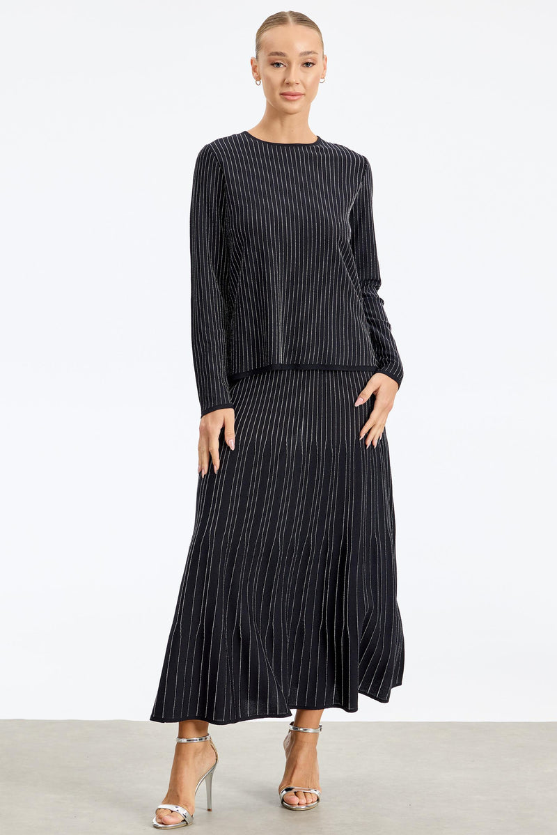 TG Shiny Line Rayon Skirt Set Black