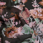 Ipekevi 01415 Black Chrysanthemum Print Cotton Scarf