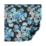 Ipekevi 01415 Black Turquoise Chrysanthemum Print Cotton Scarf