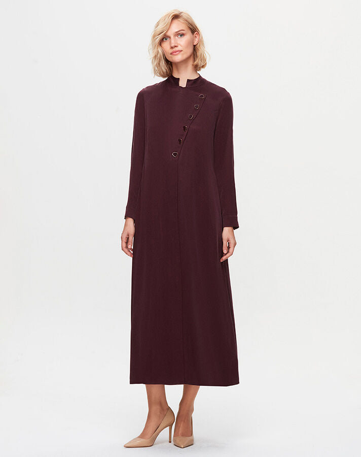 M&D Side Button Silk Dress Oubergine