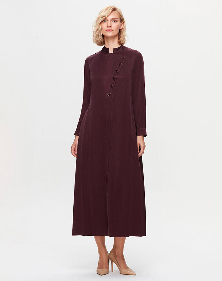 M&D Side Button Silk Dress Oubergine