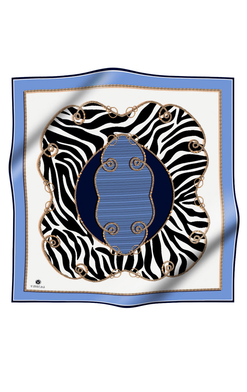 Vissona 17338 Printed Silk Scarf Indigo&Navy Blue